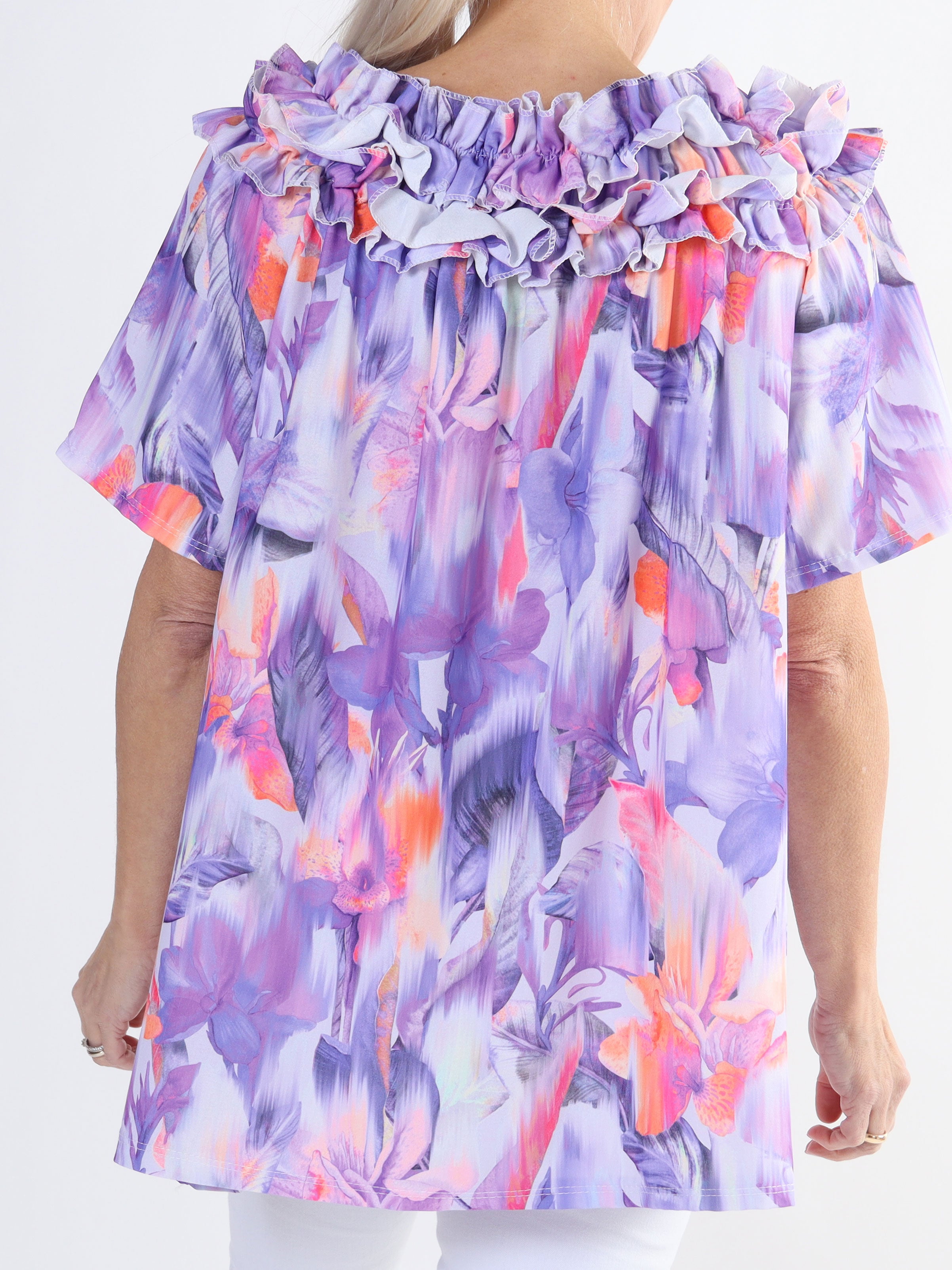 Chili Sleeveless Hawaii - Blomstret plus size tunika med flæser